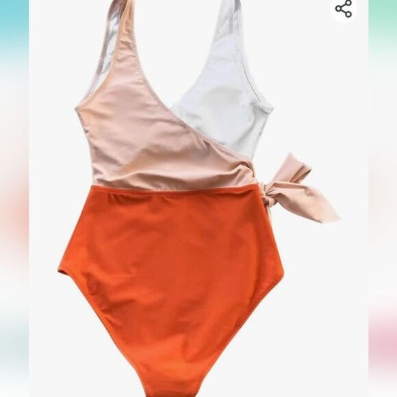 Color Block One Piece Side Tie Swimsuit NWOT - Picture 2 of 4